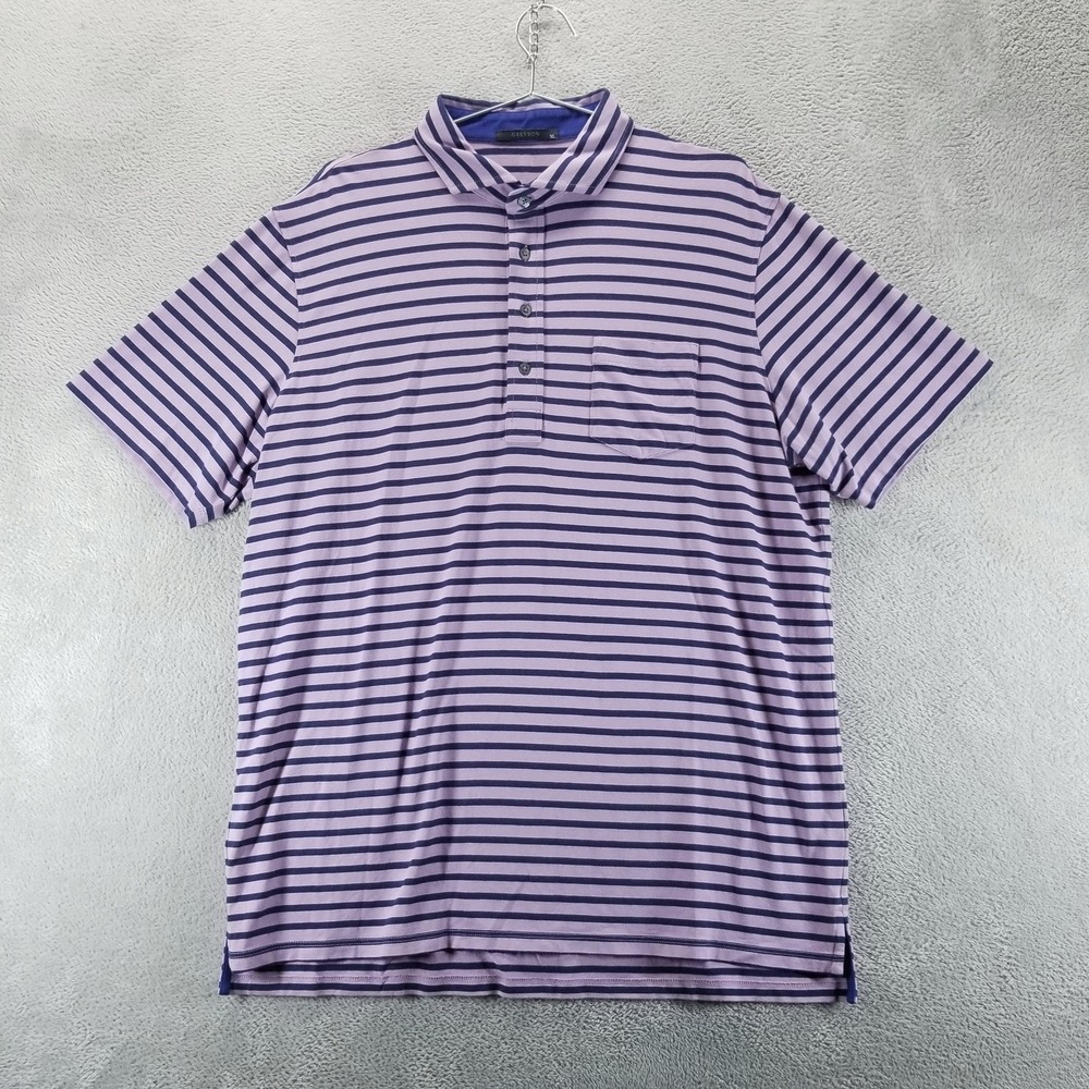 Greyson Golf Polo Shirt Mens XL Purple Striped Short Sleeve Stretch Jersey